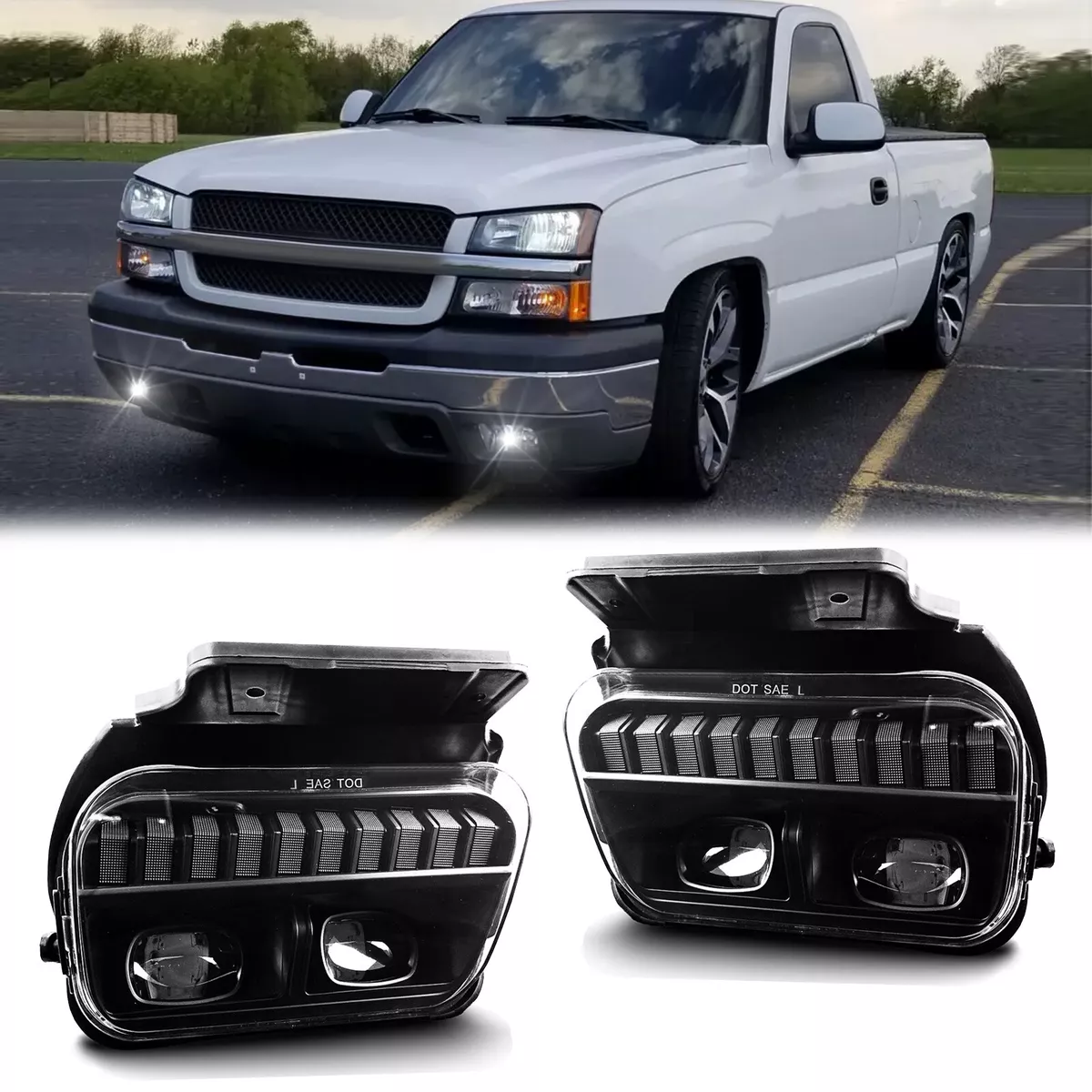 For 2003 2007 Chevy Silverado Avalanche LED Fog Lights Front Bumper Driving Lamp
