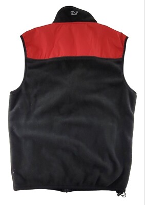 VINEYARD VINES Mens Shep Full Zip Fleece Vest Black/Red Small $115