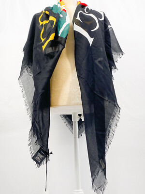 GUCCI★素敵!Coco Capitan Shawl In Black NWT Gucci Coco Capitan Silk Blend Black Shawl Scarf 140 x