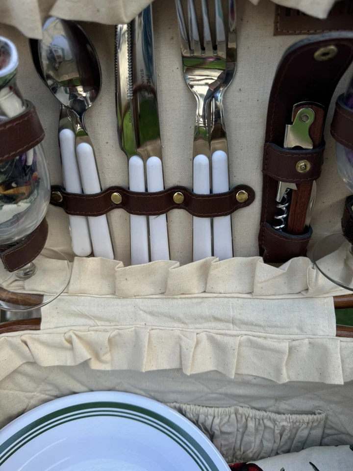 Picnic Time NUEVO Romance Ratán Bambú Cesta Platos Vasos Servilletas Mantel! Foto 3 de 4