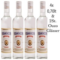 Ouzo Babatzim Classic 4X Ouzo Mpampatzim 42% Alk. 0,7L Zwei Ouzo GläSer Geschenk