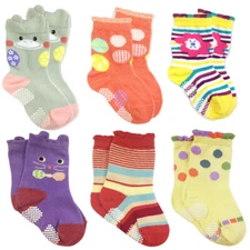 Wrapables Peek A Boo Animal Non-Skid Toddler Socks, Cat and Duck (Large)