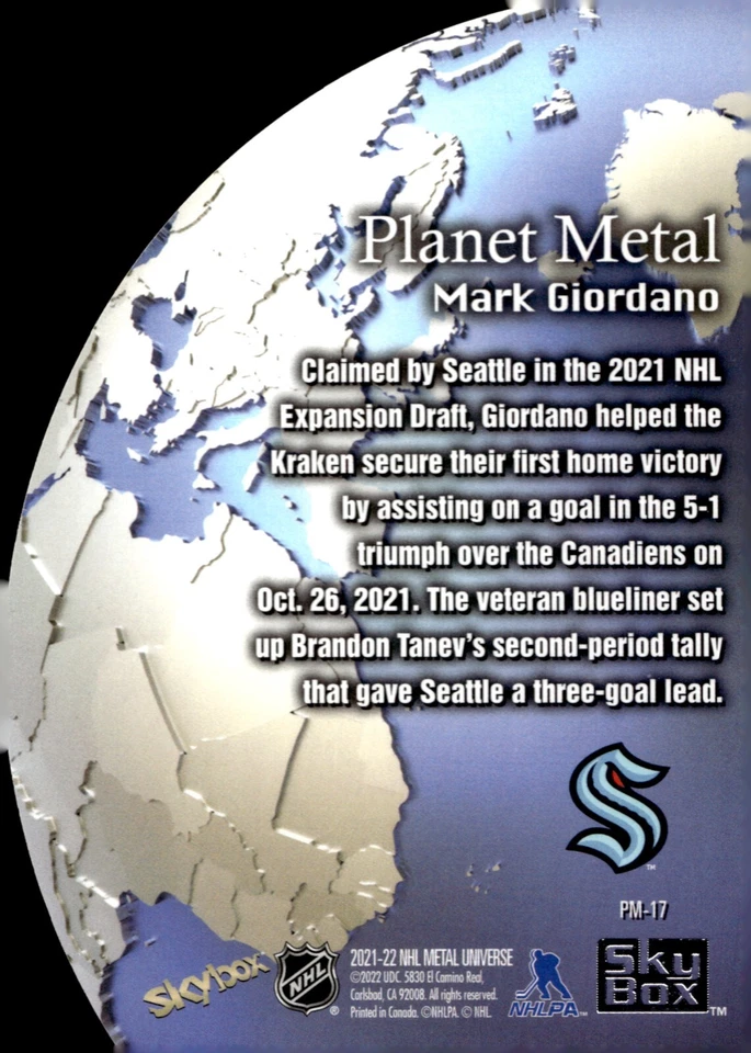 Mark Giordano - 2021-22 Skybox NHL Metal Universe Gold Metal Planet Card #PM-17 - Image 2 of 2