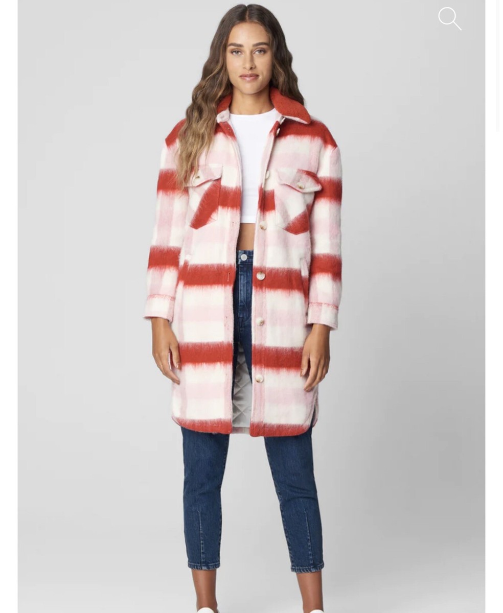 Blank NYC Flannel Shacket Pink Wool-Blend Plaid Size 1X Collared