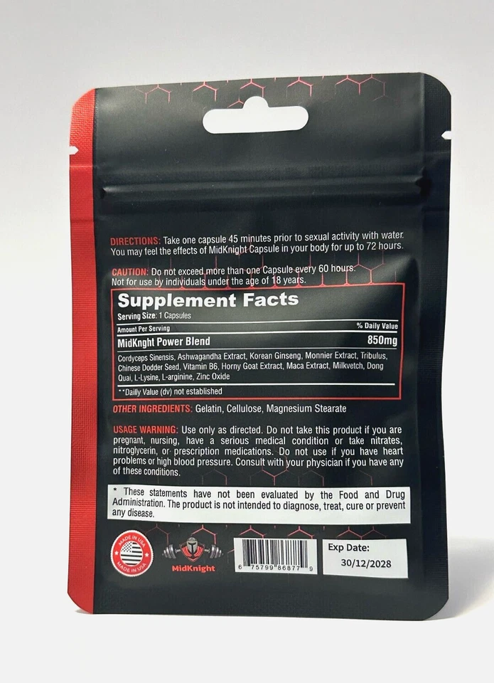 MidKnight 850 mg rendimiento masculino de acción rápida 10 pastillas Foto 2 de 2
