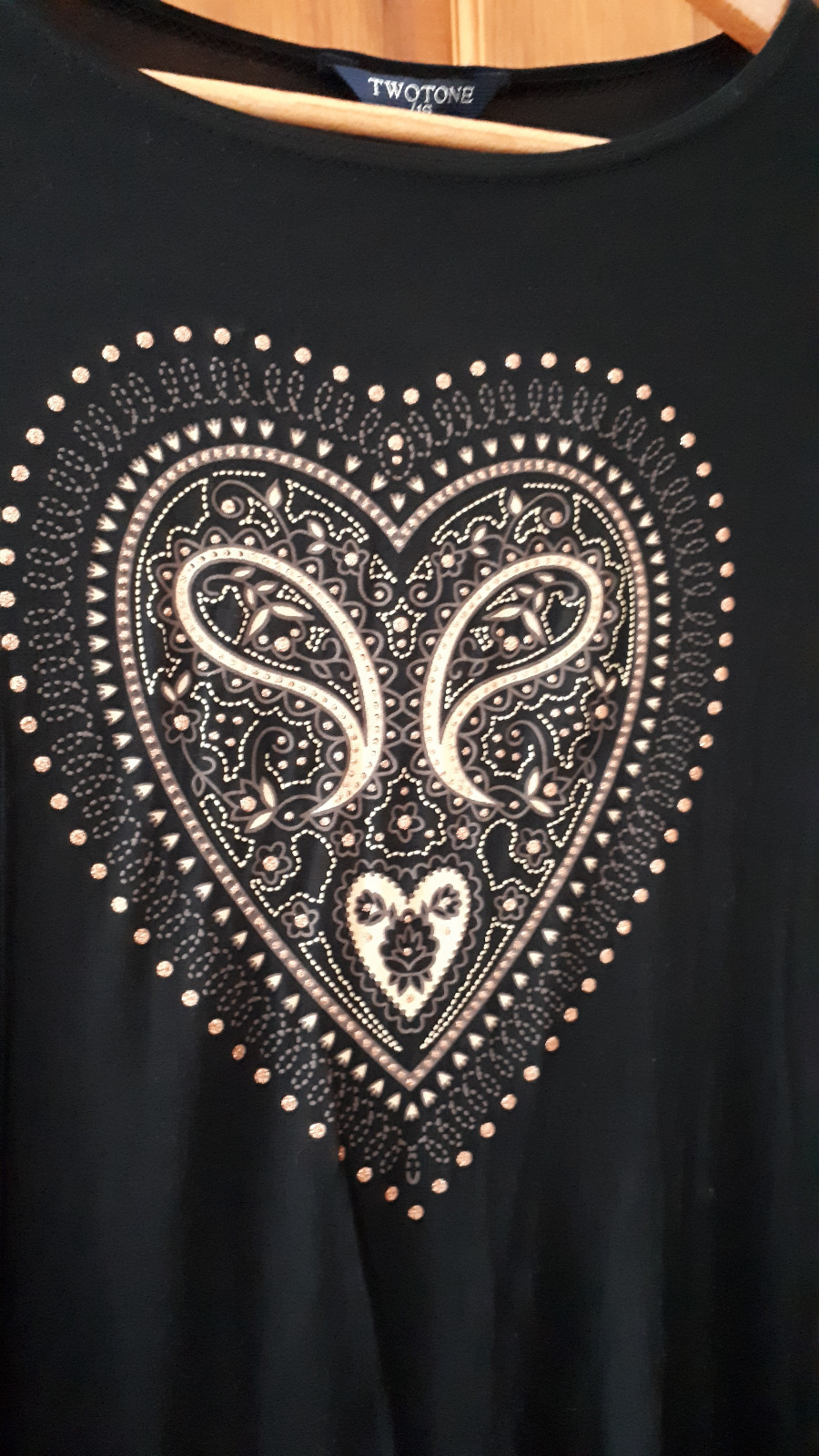 Embellished paisley heart ladies long sleeve tee in black 16 Two Tone Designs image 2