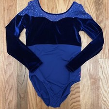 Capezio Future Star LS Girls Size L Gymnastic Dance Velvet  Bling Leotard Blue