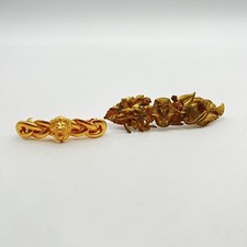 Vintage Hair Barrettes Made in France Gold Tone Metal Hair Accessory Lot of Two