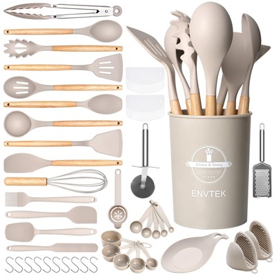 Silicone Kitchen Utensils Set 43 PCS for Cooking, Spatula Set with Wooden Han...