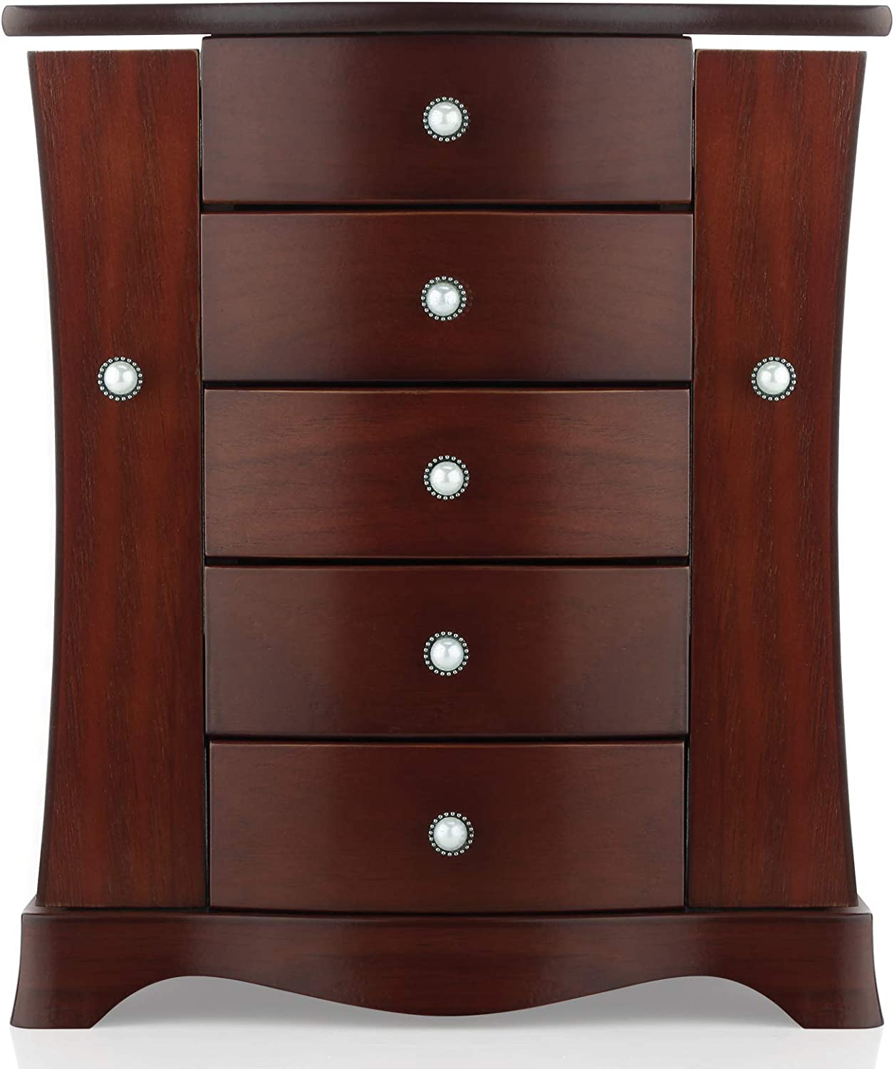 Jewelry Box - Made of Solid Wood with Tower Style 4 Drawers Organizer and 2 Sepa