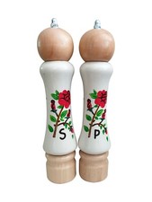 Holz Keramik Set für Gewürze Salz und Pfeffer Mühle handbemalt /Modell12