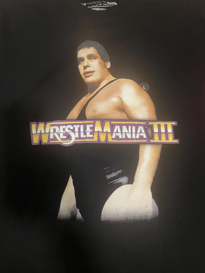 Camiseta Mitchell & Ness Wrestlemania Andre The Giant de gran tamaño para hombre talla L negra Foto 2 de 4