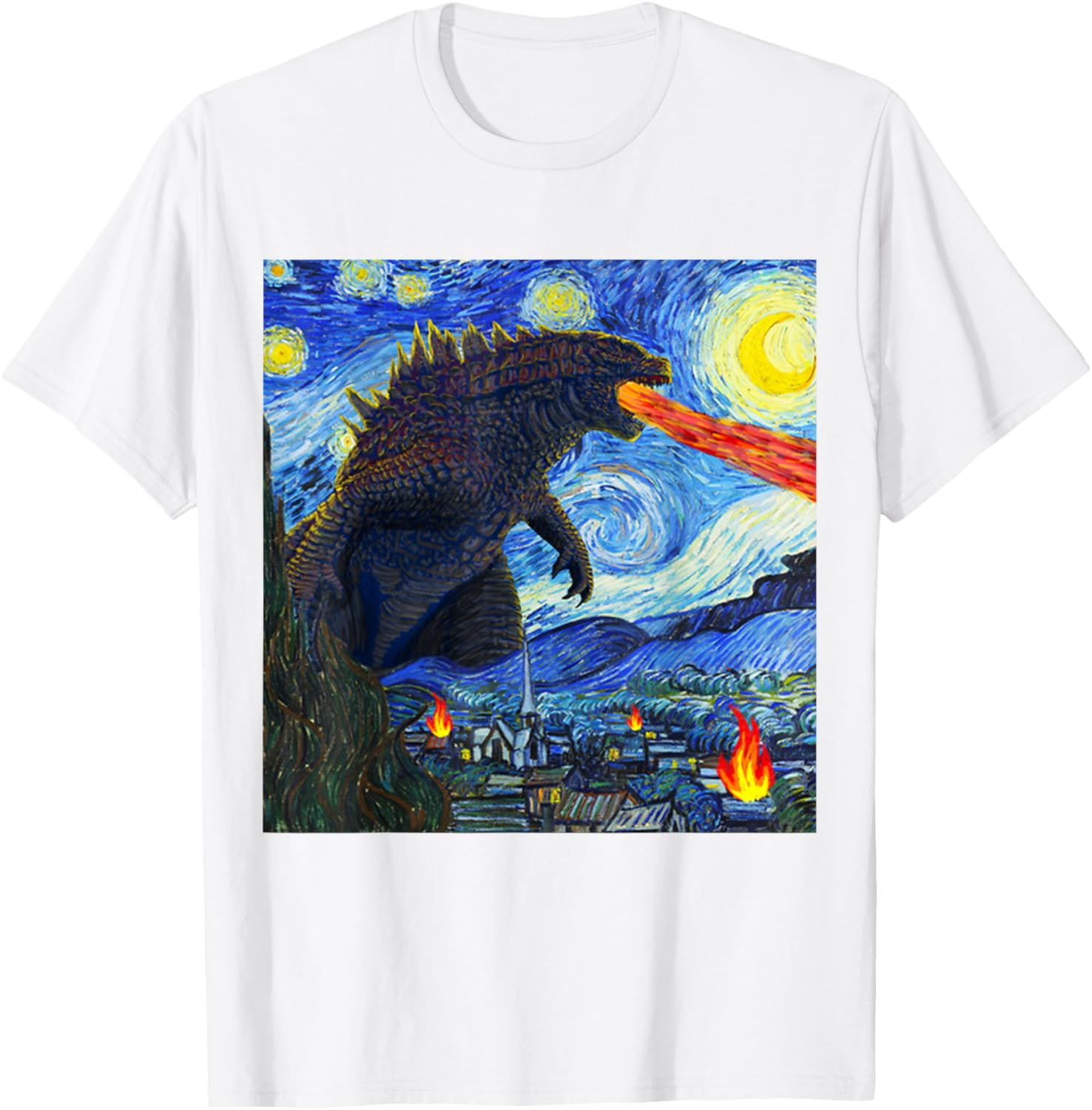 Godzilla Van Gogh Starry Night Vintage Monster T-Shirt