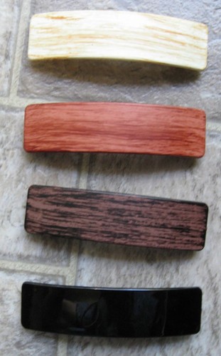 3 BANGLE Bracelets WIDE HINGED Wood finish Beige, Red & Dark Brown - Picture 2 of 4