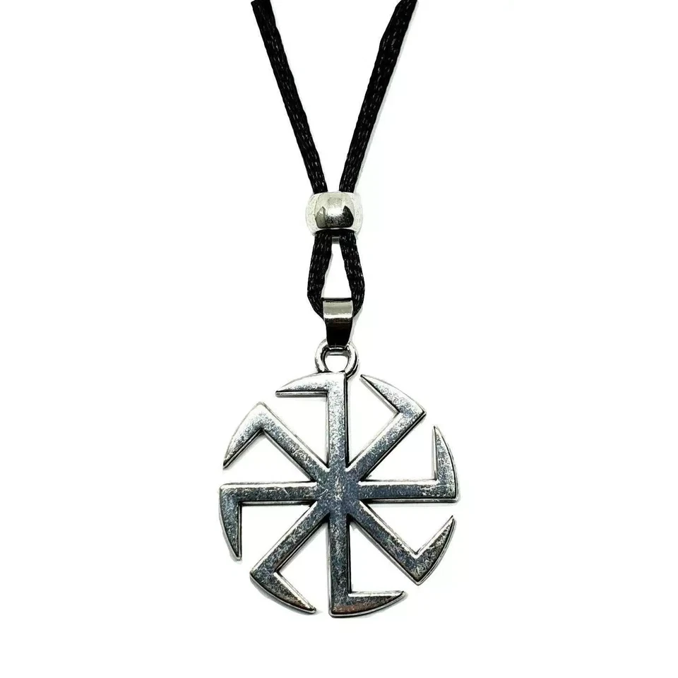 Kolovrat Sun Wheel Necklace Pendant 8 Legged Slavic Svarog Corded Bead Jewellery - Bild 2 von 4