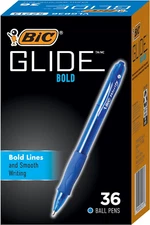 BIC Glide Velocity Bold Ballpoint Pens, Bold Point (1.6 Mm), Blue Ink Pens, Tran