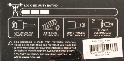 KNOG PARTY FRANK 620mm Cable Bike Lock With Bracket Rose Pink Keyed Steel NEW - Picture 2 of 4