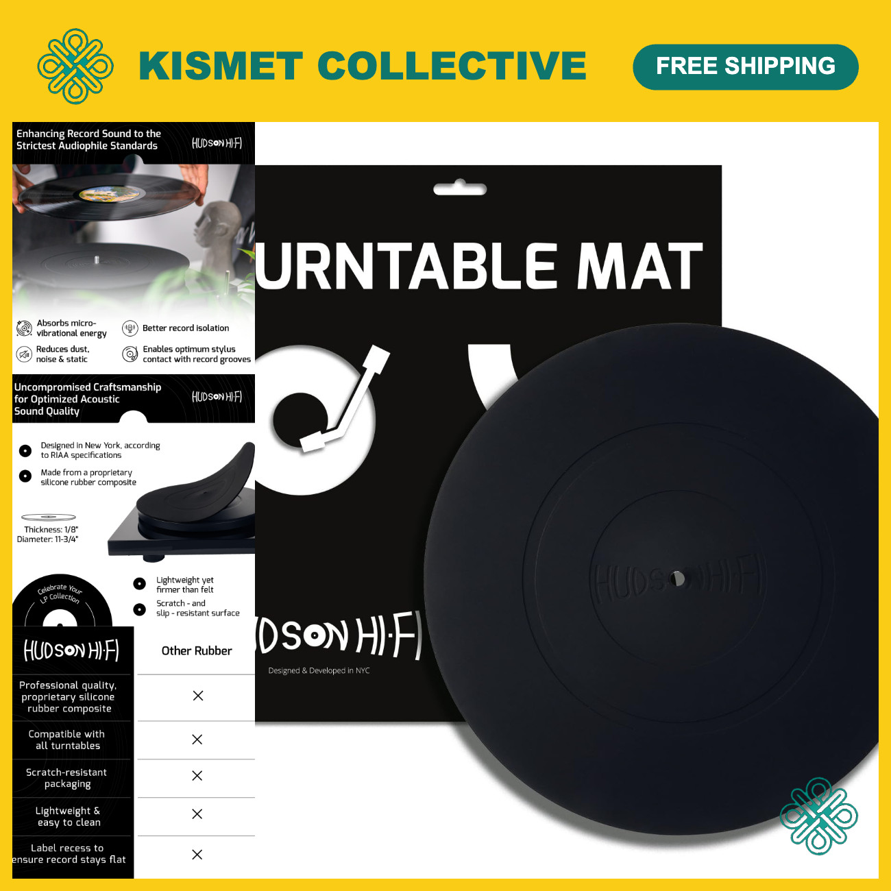12" Silicone Turntable Mat - Anti-Static Non-Slip Slipmat for Vinyl Records, Red