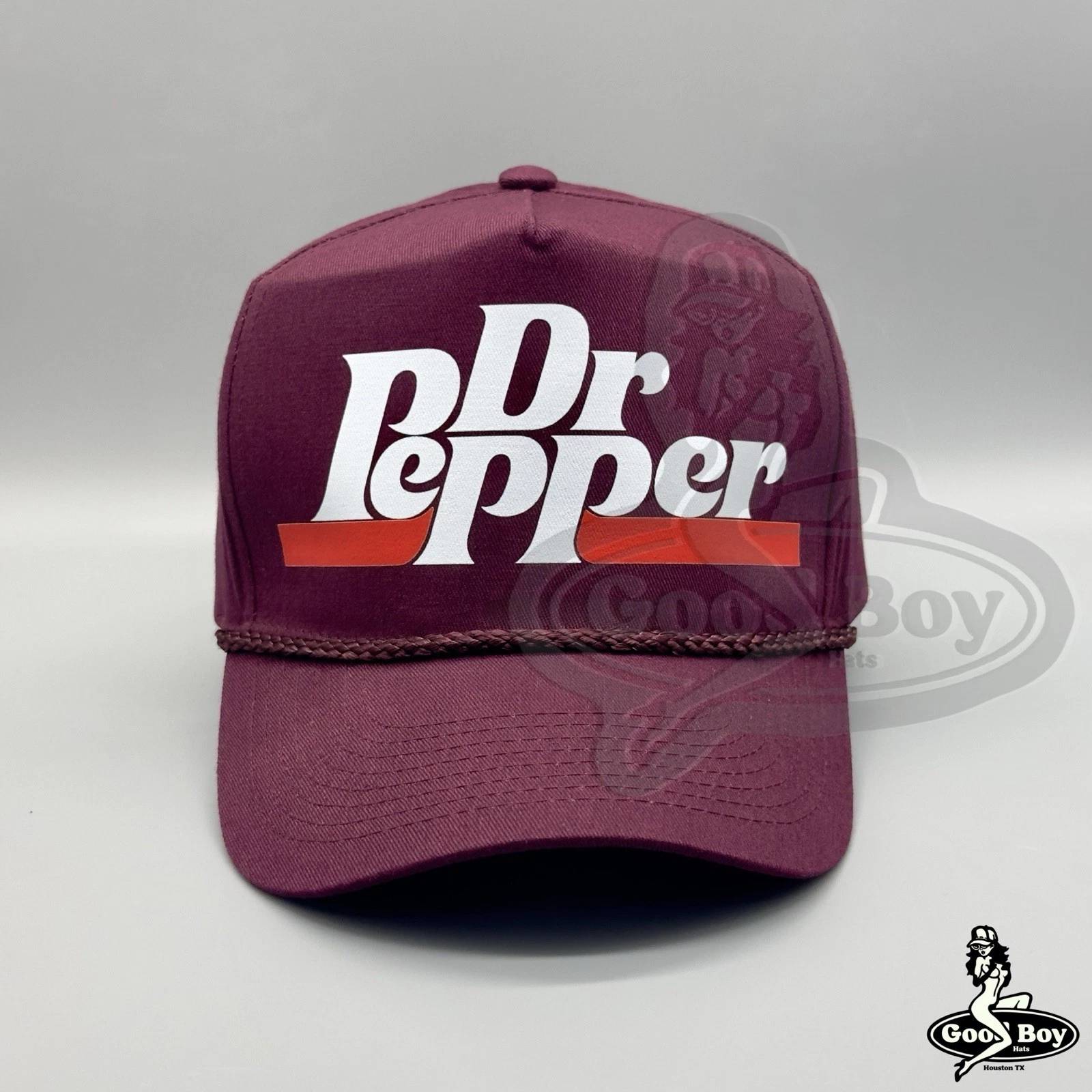Vintage Dr Pepper Trucker Rope Hat Maroon SnapBack Cap