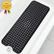 40x16" Extra Large Non Slip Bathtub Shower Mat Suction Cups Black Washable