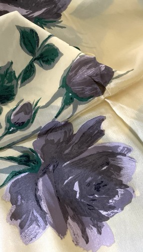 Vintage Glentex Silk Scarf- Yellow and Purple Roses - 31"- Rolled Hem- Japan - Picture 2 of 14