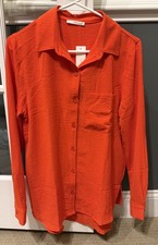 Timing Los Angeles Women’s Lightweight Button Down Long Sleeve Top | Coral | S