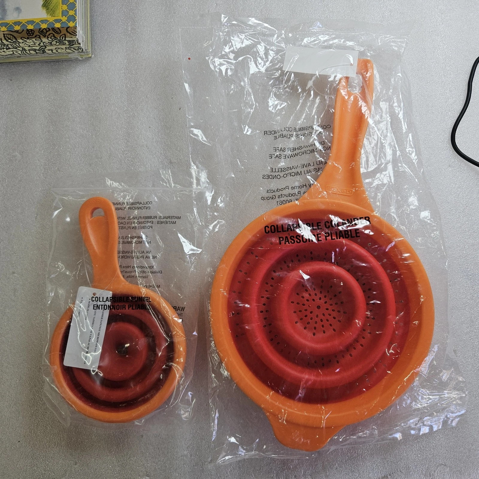 Dexas Collapsible Colander and Funnel Set - Orange & Red - Space Saving Kitchen