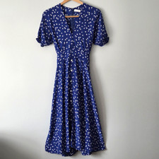Faithfull The Brand Farah Dress Cobalt Blue Betina Floral Print Midi Size S 6