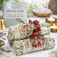 Floral White Sage Smudge Sticks   Cleansing Bundles with Smudging Guide, 3 Pack