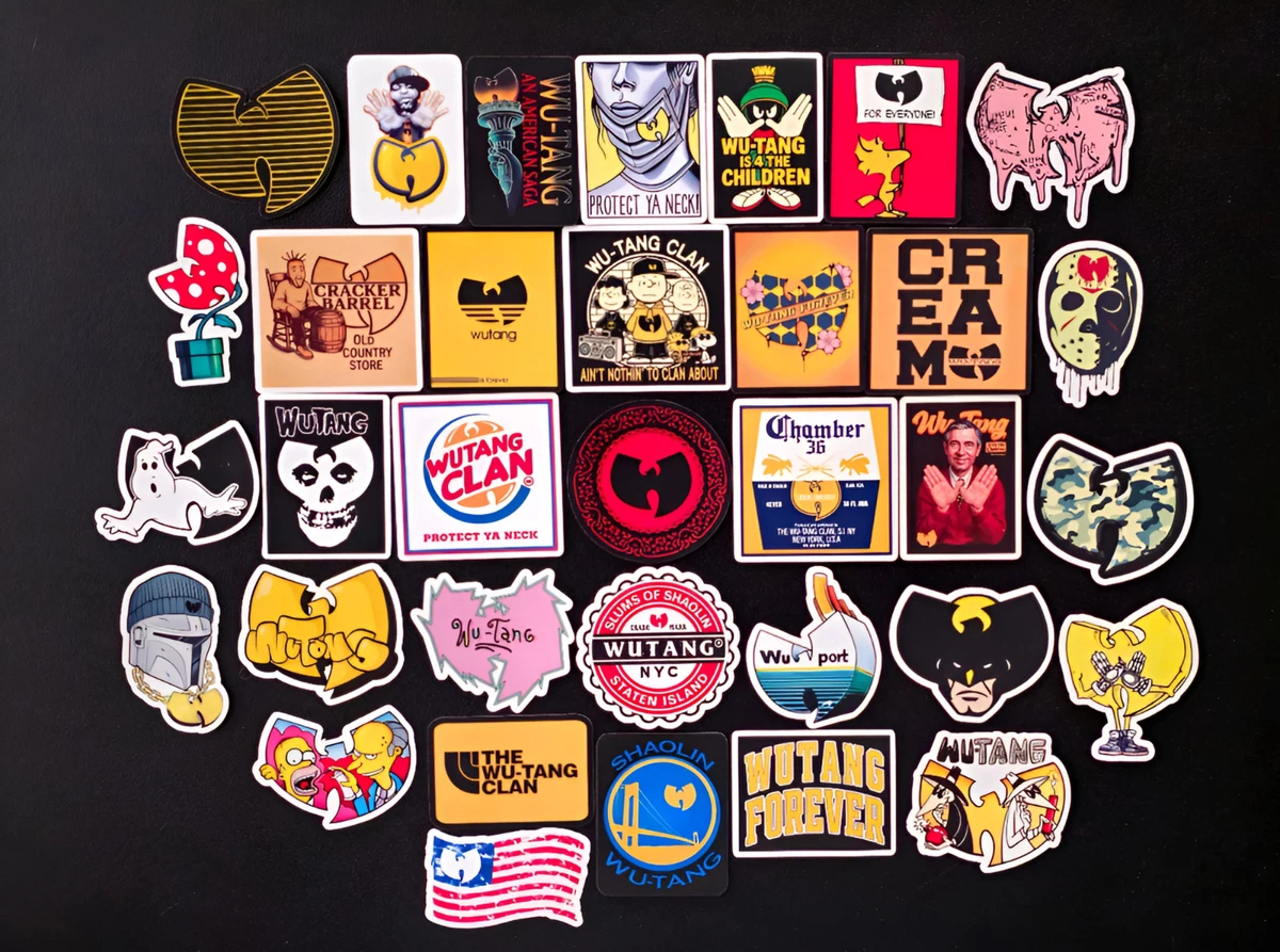 4-Piece Wu-Tang Street Wear Vinyl Decal Set - Yellow Logo Stickers For Fridges, Windows, More