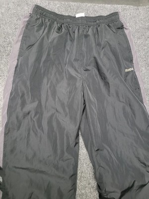 Reebok Track Pants Mens Large Black Gray Side Stripe Woven Athletic Gym