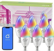 6pk GY Bluetooth Mesh E14 RGBCW LED Smart Bulbs C37 Dimmable Colour Changing