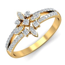 Solid 14K Yellow Gold  Lab-Created  Diamond Split Shake Style  Engagement Ring