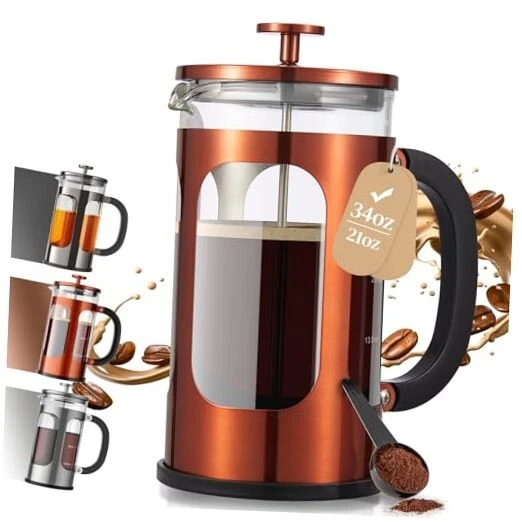 French Press Coffee Maker 34oz 1 L, No 34oz-No Plastic Touches Coffee Copper
