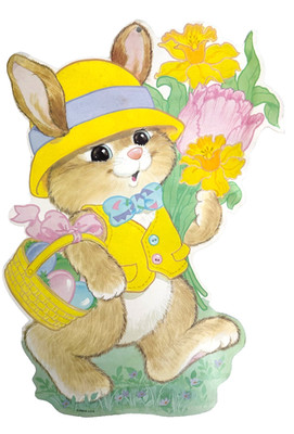 Eureka Easter Holiday Flocked Rabbit Floral Bouquet Paper Die Cut Wall Decor