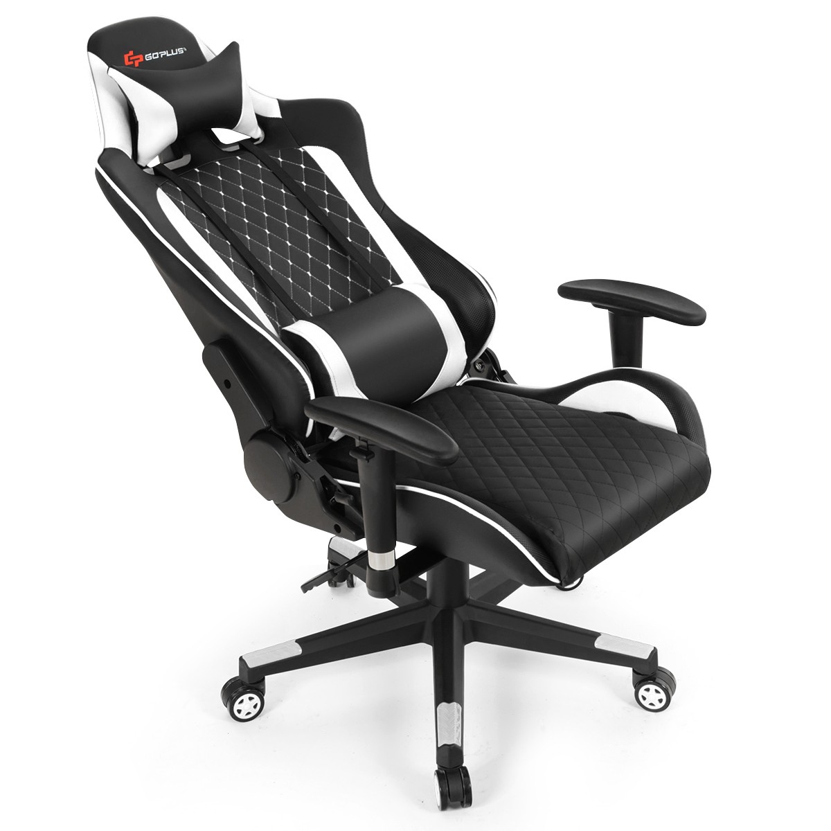 Massage Gaming Chair Reclining Racing Chair with Lumbar Support White