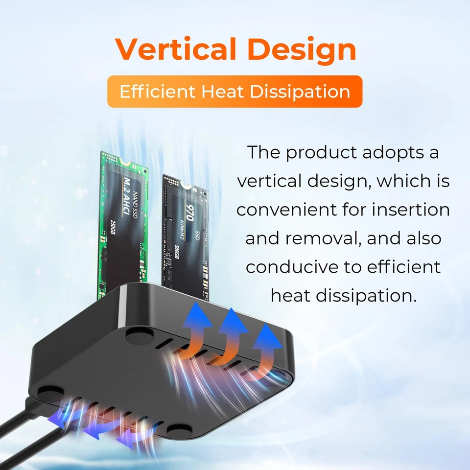 Cloner, M.2 Duplicator Dual Bay Enclosure, Tool-Free 20Gbps USB3.2 Gen 2X2 to... - Image 3 of 4