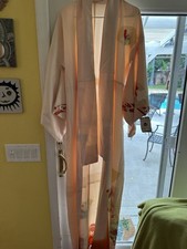 Vintage Kimono Silk Rayon Crepe Robe Peach Japanese Floral