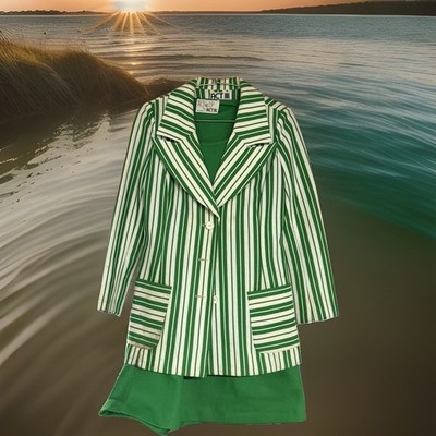 Vtg 70s ACT III 4 Pc Jacket,Skirt,Top,&Turtleneck Set Mod Disco Green Sz 10 NWT