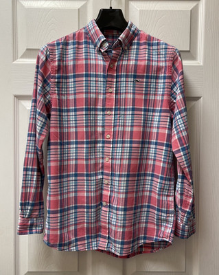 Vineyard Vines Shirt Men's XS Pink/Blue Plaid Whale Casual Button Up Long Sleeve