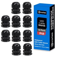 10 Pack M20 20mm IP68 Waterproof Black Cable Glands, Suitable for 6mm - 12mm Ca
