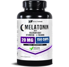 Healthfare Melatonin 20mg 150 Caps With L-Theanine, Valerian Root & Vitamin B6
