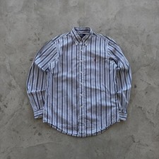 Vintage Polo Ralph Lauren Custom Fit Stripe Button Up Shirt White Blue Mens L 16