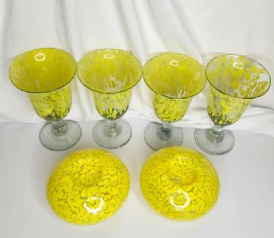 Juego de 6 vasos/vajilla de bar confeti amarillo mexicano moteado artesanal Foto 2 de 4