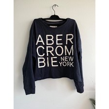 Abercrombie  Fitch Navy Blue Cropped Graphic Logo Sweatshirt Womens Small