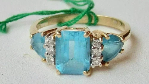 14K Yellow Gold Plated 2.50 CT Lab Created Aquamarine Vintage Engagement Ring