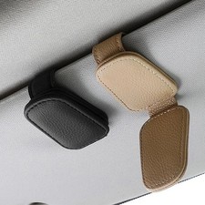 Sunglasses Glasses Card Ticket Magnetic Clip Car Sun Visor Leather Holder Grey
