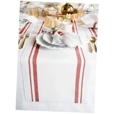  Linen Table Runner 72 Inches Long - 100% Pure Linen 14 x 72 Inch Red & White