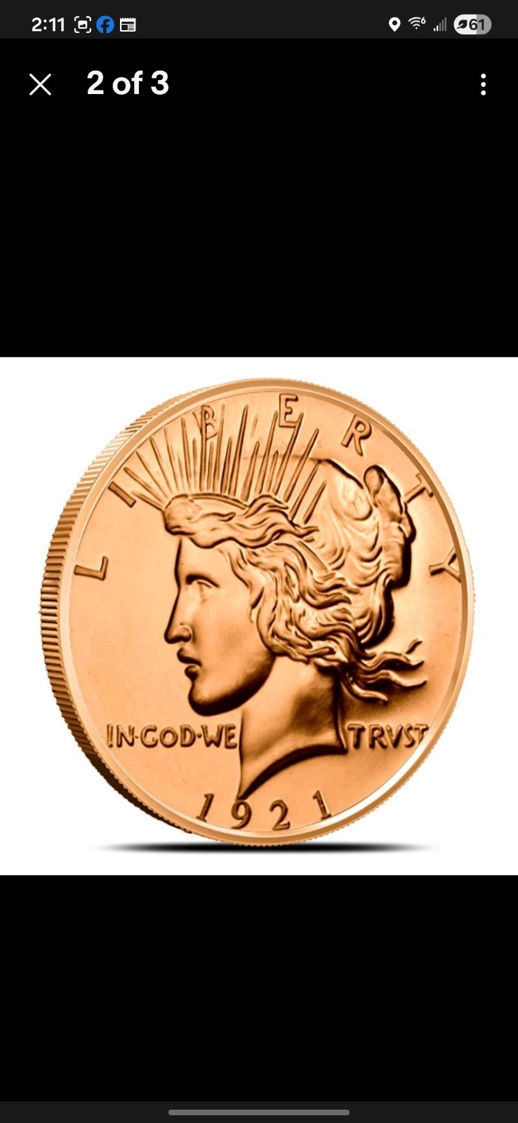 1 Ounce .999 Copper peace dollar Coin