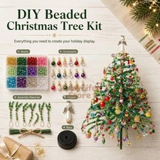DIY Beaded Christmas Tree Kit Mini Tabletop Holiday Craft Decor with Base -New